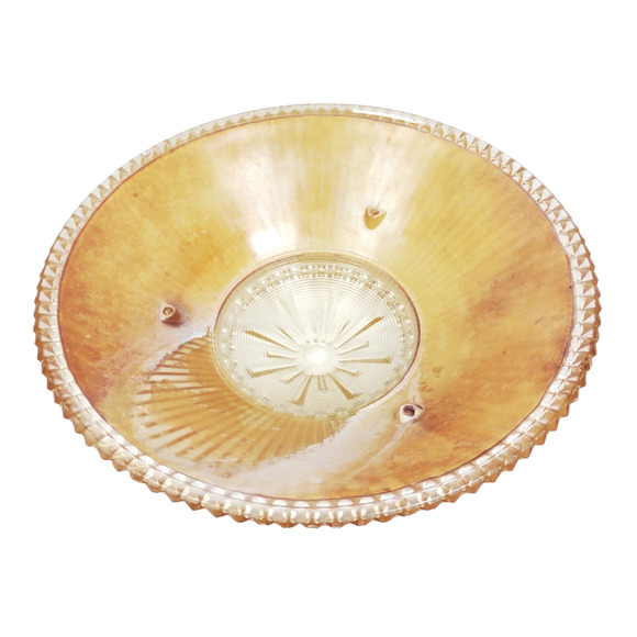 15" Art Deco Semi Flush Mount Peach Ribbed Glass Light Shade Heavy 40 50s Atomic - Picture 3 of 11